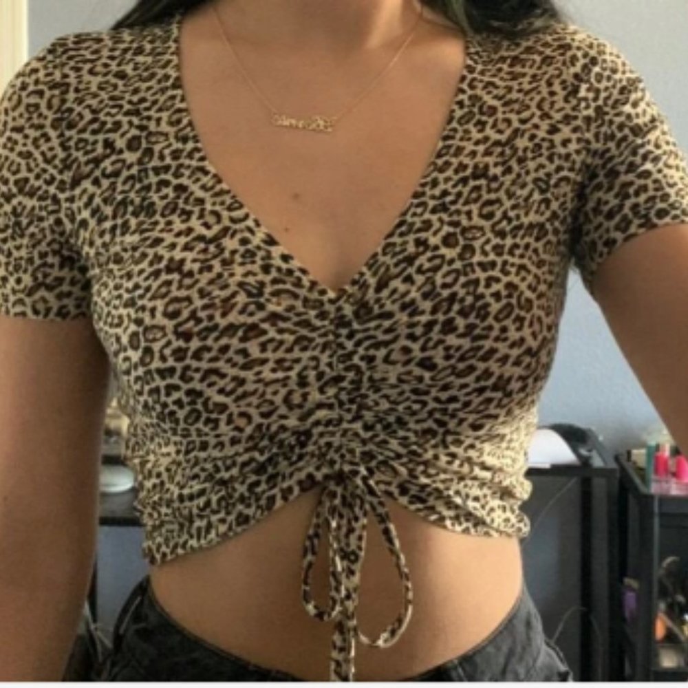 Animal print cropped tie shirt